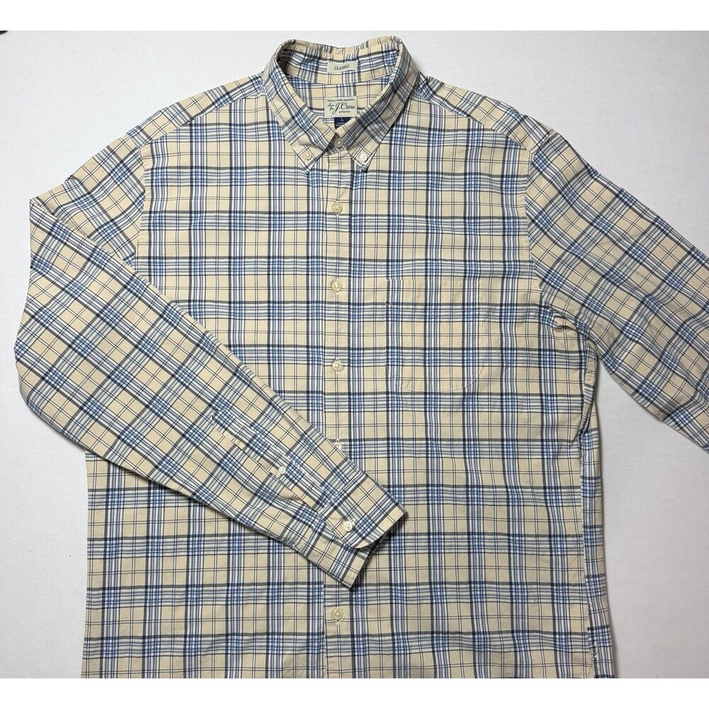 J.CREW Shirt Men’s Long Sleeve Beige Plaid Button Down Cotton Shirt Size Large